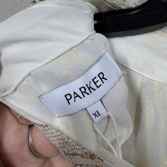 Parker Size XL The Piper Top Gold White Lurex Blend Keyhole Smocked Long Sleeves - Picture 8 of 12